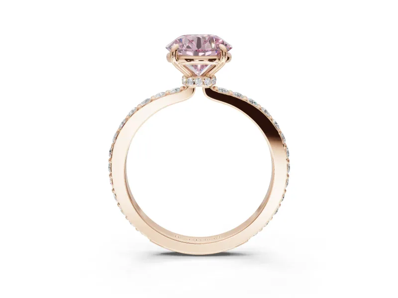Round Pavé Engagement Ring Setting for a Fancy Pink Lab-Grown Diamond | Rose Gold - Design NV-24928