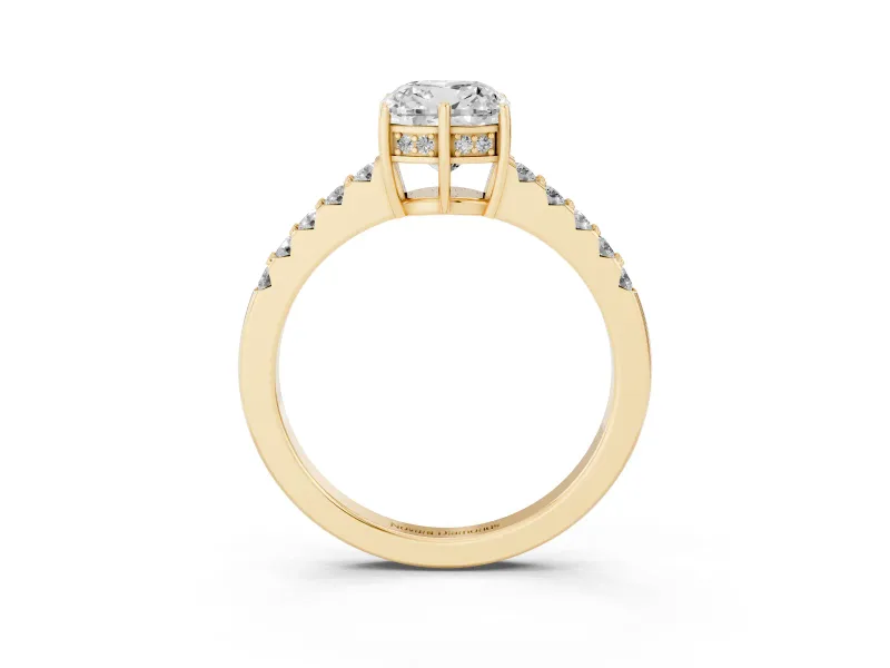 Cushion Cut Hidden Halo Solitaire Engagement Ring Setting | Shared Prong Band | Yellow Gold