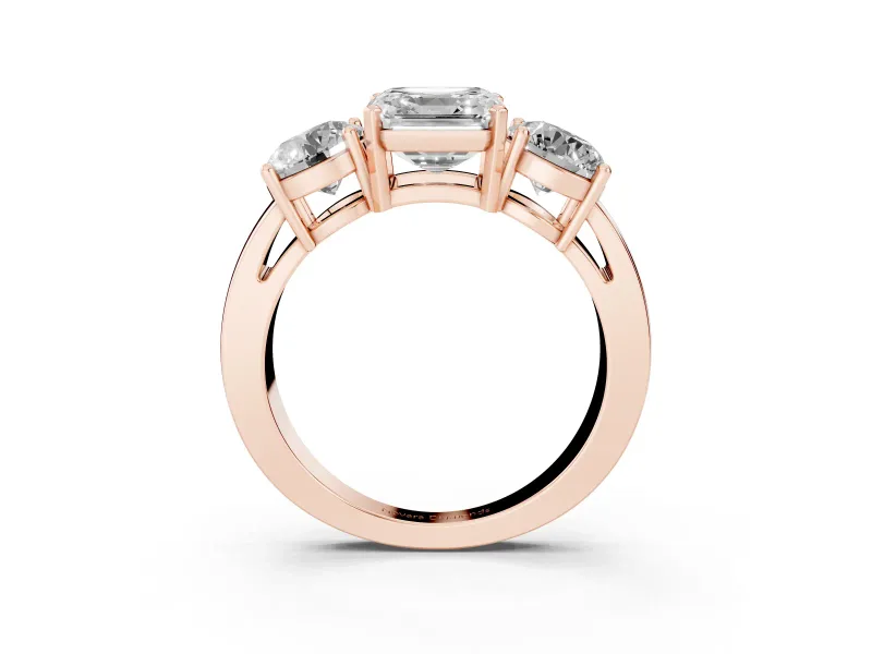 Asscher Cut Three Stone Engagement Ring Setting | Wide Plain Band | Rose Gold