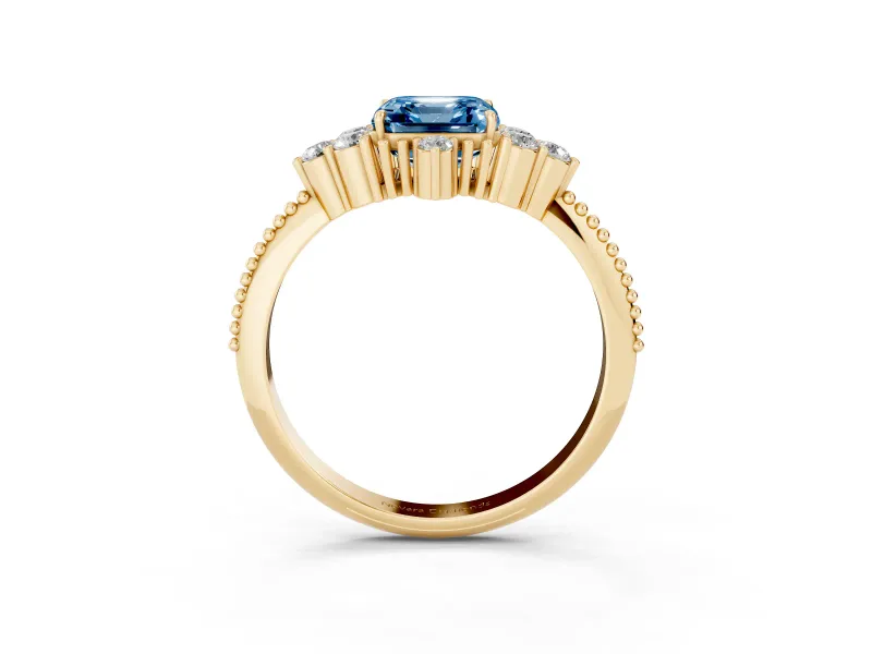 Asscher Cut Cluster Engagement Ring Setting for a Fancy Blue Lab-Grown Diamond | Yellow Gold
