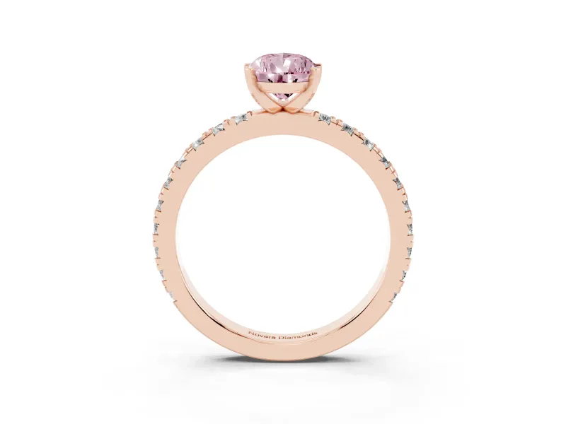 Fancy Pink Pear Cut Diamond Pavé Band Solitaire Set in Rose gold with Prong Setting