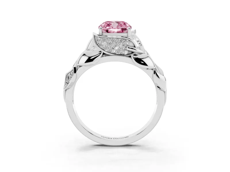 Cushion Cut Leaf Bypass Engagement Ring Setting for a Fancy Pink Lab-Grown Diamond | Sterling Silver