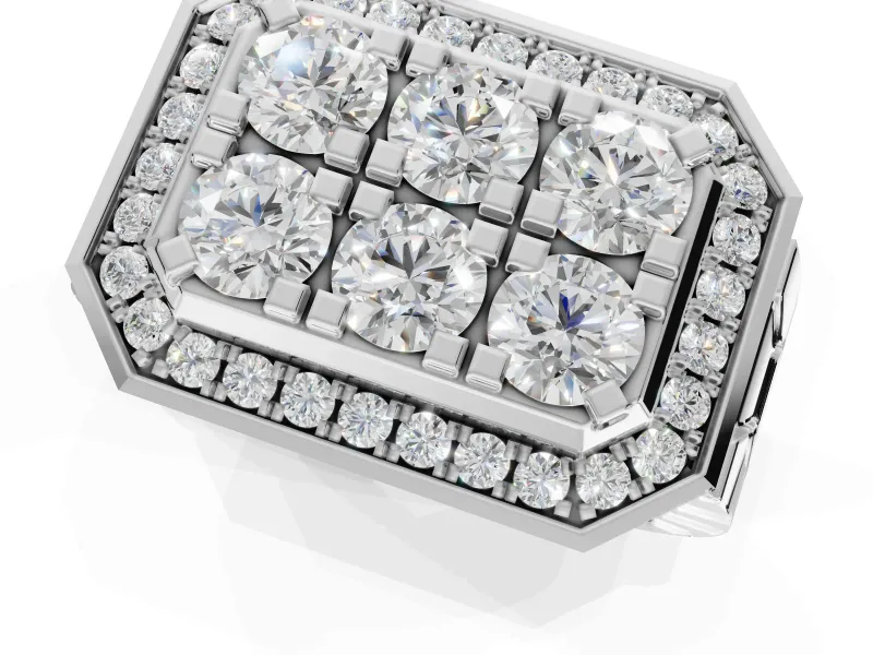 Round Lab-Grown Diamond Men's Cluster Ring | Octagonal Top | White Gold