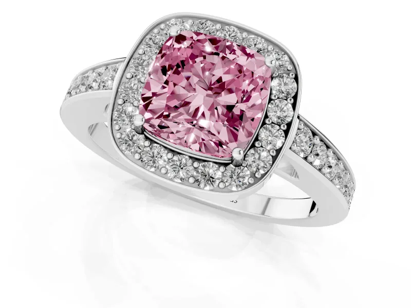 Cushion Cut Framed Halo Engagement Ring Setting for a Fancy Pink Lab-Grown Diamond | Platinum