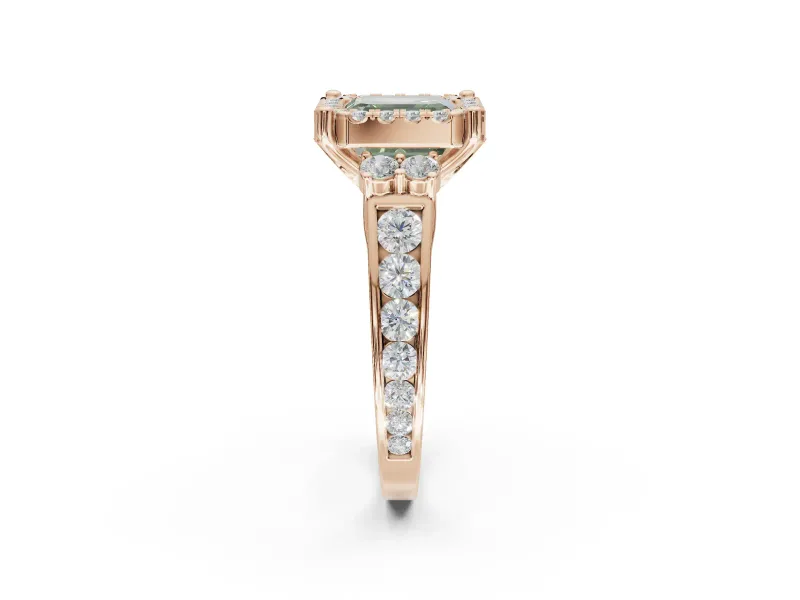 Asscher Cut Halo Engagement Ring Setting for a Fancy Green Lab-Grown Diamond | Graduated Channel Band | Rose Gold