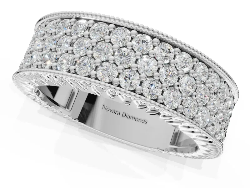 Round Lab-Grown Diamond Wide Pavé Wedding Band | Milgrain Edges | Platinum