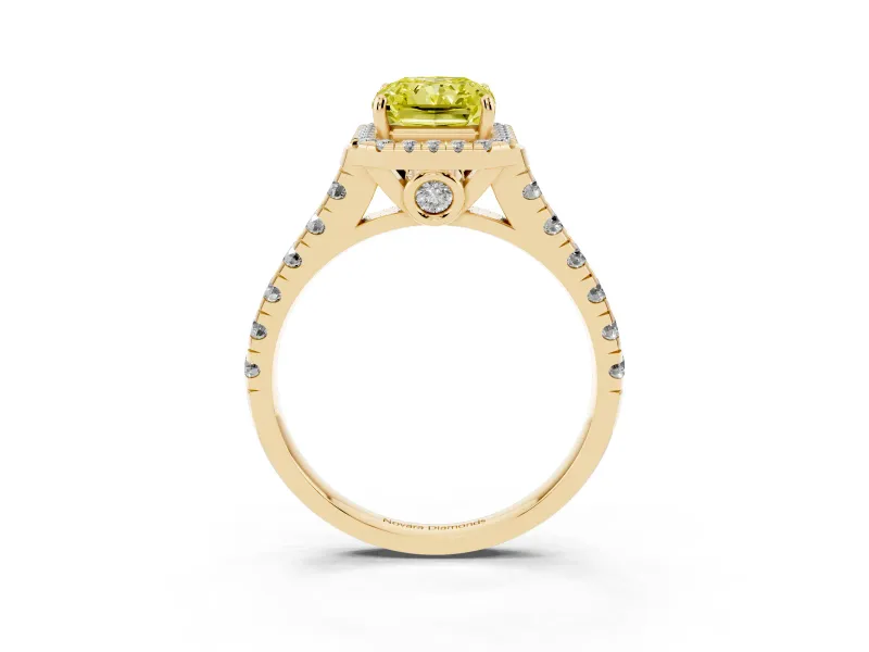 Radiant Cut Accented Halo Engagement Ring Setting for a Fancy Yellow Lab-Grown Diamond | Yellow Gold