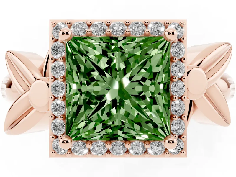 Princess Cut Floral Halo Engagement Ring Setting for a Fancy Green Lab-Grown Diamond | Rose Gold