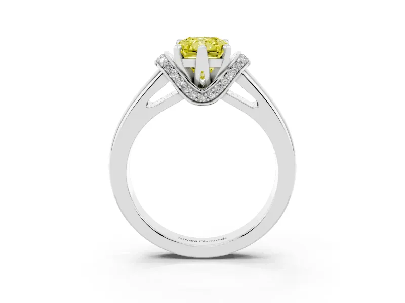 Radiant Cut Pavé Collar Engagement Ring Setting for a Fancy Yellow Lab-Grown Diamond | Platinum