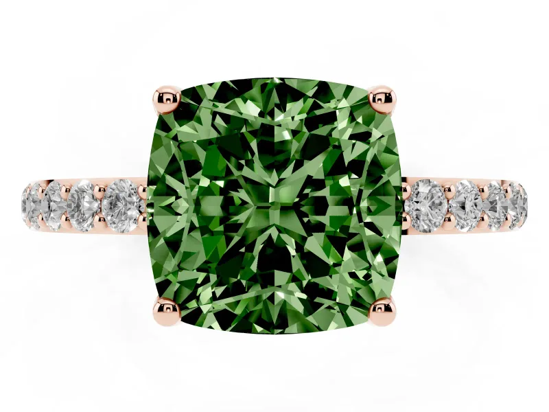 Cushion Cut Pave Engagement Ring Setting for a Fancy Green Lab-Grown Diamond | Slim Band | Rose Gold