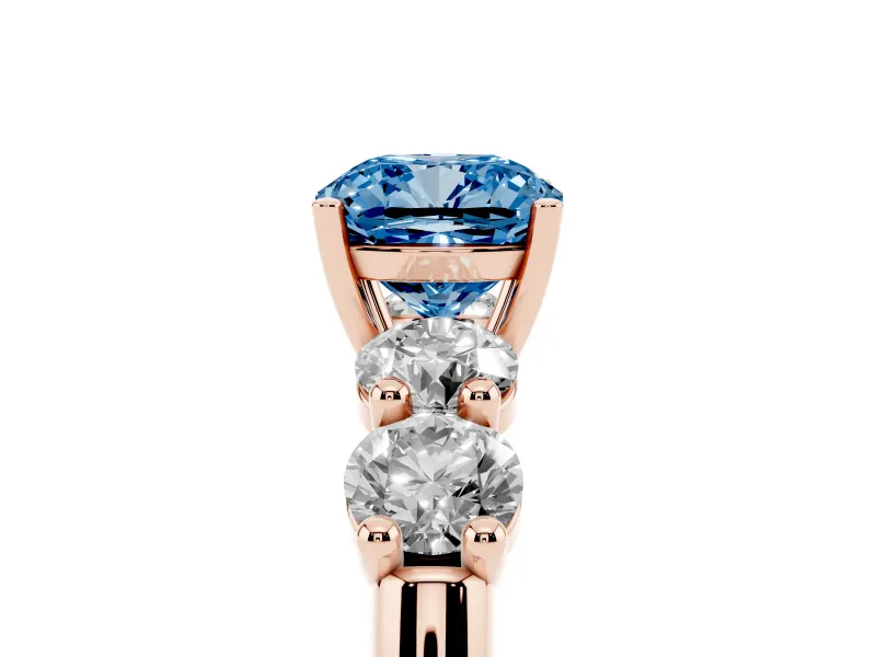 Cushion Cut Five Stone Engagement Ring Setting for a Fancy Blue Lab-Grown Diamond | Prong Set Side Stones | Rose Gold