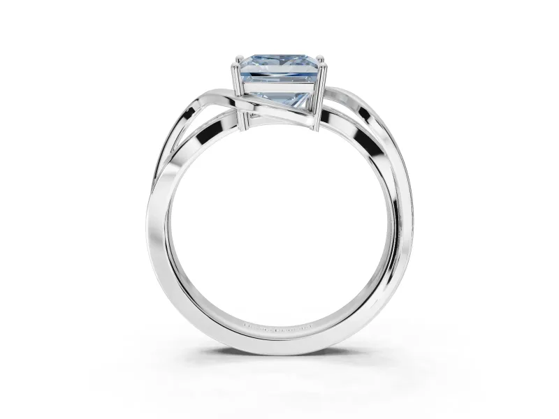 Princess Cut Bypass Solitaire Engagement Ring Setting for a Fancy Blue Lab-Grown Diamond | Pavé Strands | Platinum
