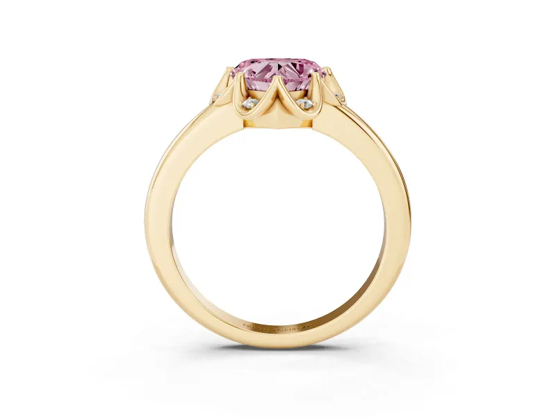 Heart-Shaped Petal Halo Engagement Ring Setting for a Fancy Pink Lab-Grown Diamond | Yellow Gold