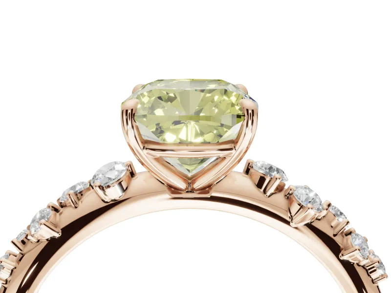 Cushion Cut Graduated Solitaire Engagement Ring Setting for a Fancy Yellow Lab-Grown Diamond | Rose Gold