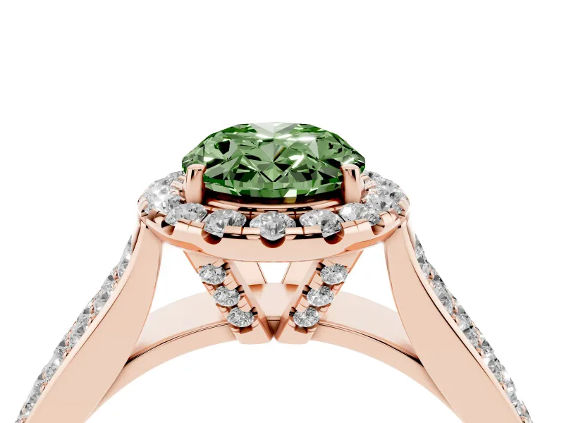 Oval Pavé Engagement Ring Setting for a Fancy Green Lab-Grown Diamond | Wide Three-Row Band | Rose Gold