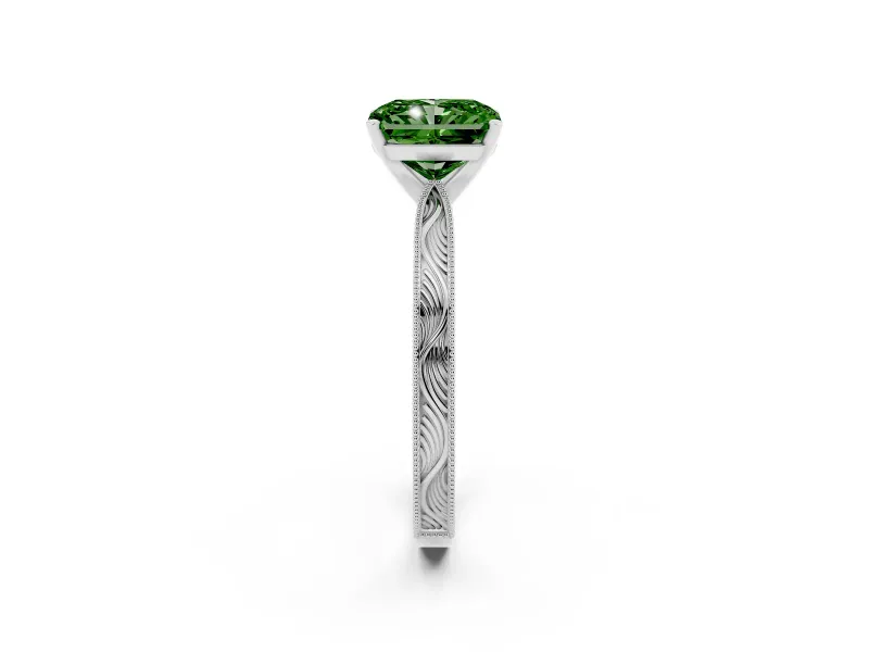 Radiant Cut Engraved Engagement Ring Setting for a Fancy Green Lab-Grown Diamond | Platinum