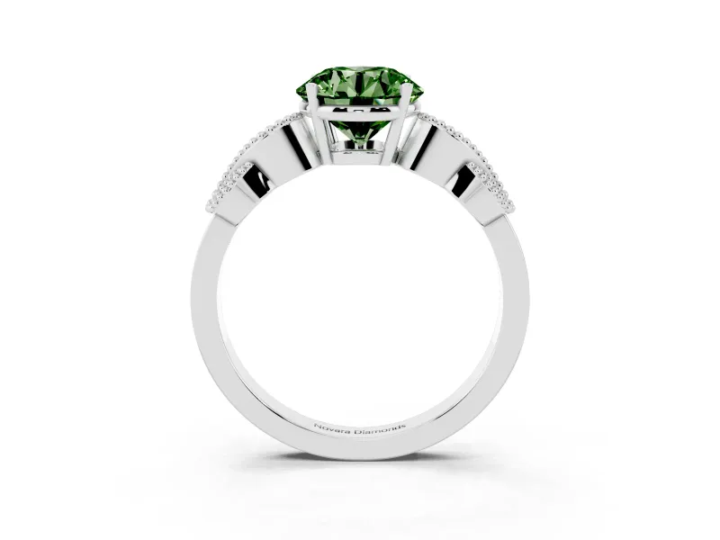 Round Vintage Engagement Ring Setting for a Fancy Green Lab-Grown Diamond | White Gold