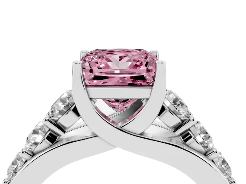 Princess Cut Engagement Ring Setting for a Fancy Pink Lab-Grown Diamond | Sterling Silver - Design NV-24645