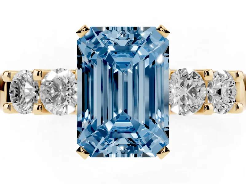 Emerald Cut Five Stone Engagement Ring Setting for a Fancy Blue Lab-Grown Diamond | Yellow Gold