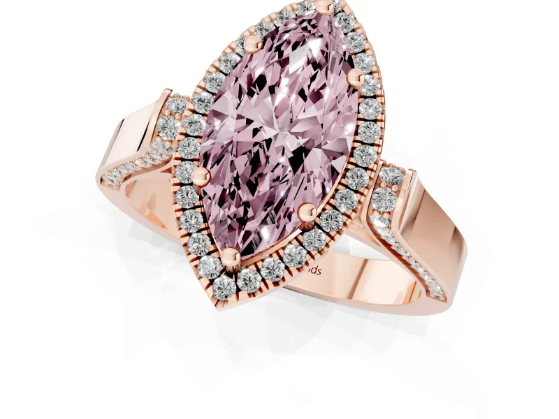 Marquise Halo Engagement Ring Setting for a Fancy Pink Lab-Grown Diamond | Pavé Panel Shoulders | Rose Gold