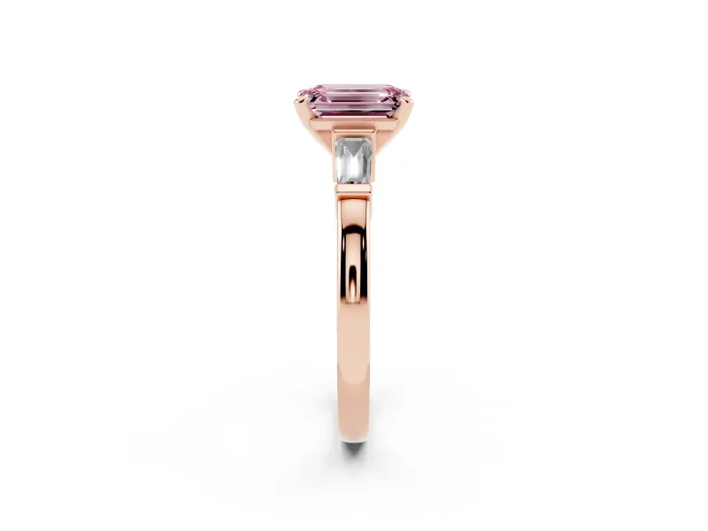 Emerald Cut Three-Stone Engagement Ring Setting for a Fancy Pink Lab-Grown Diamond | Tapered Baguettes | Rose Gold