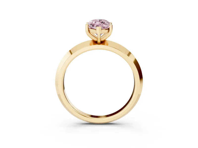 Fancy Pink Marquise Cut Diamond Solitaire Engagement Ring Set in Yellow gold with Flat Band and Prong Setting