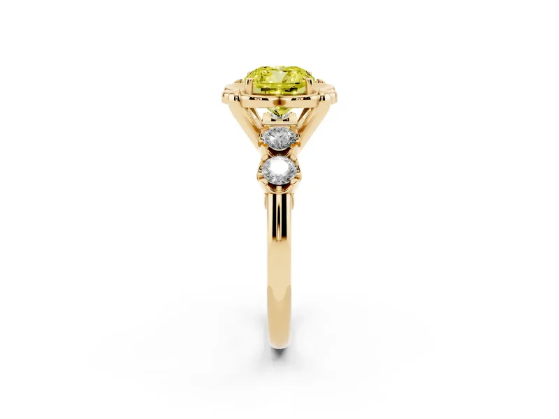 Cushion Cut Floral Engagement Ring Setting for a Fancy Yellow Lab-Grown Diamond | Petal Frame | Yellow Gold