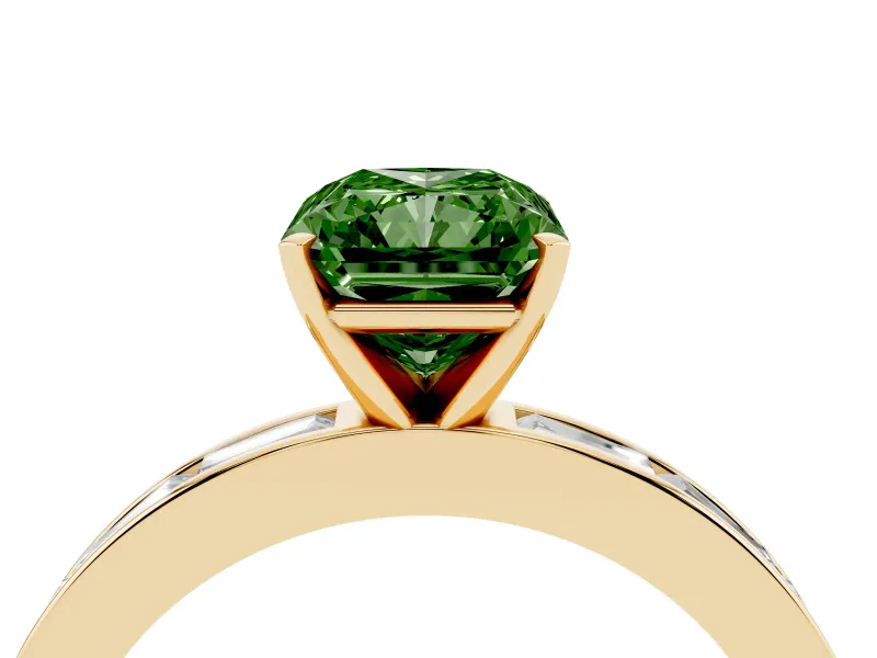 Radiant Cut Channel Set Engagement Ring Setting for a Fancy Green Lab-Grown Diamond | Yellow Gold
