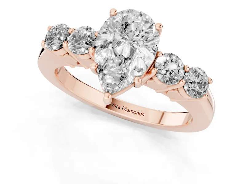 Pear-Shaped Close Set Five Stone Engagement Ring Setting | Rose Gold