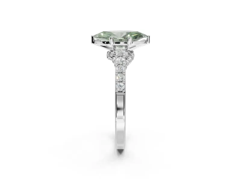 Marquise Pavé Solitaire Engagement Ring Setting for a Fancy Green Lab-Grown Diamond | Crossover Gallery | Platinum