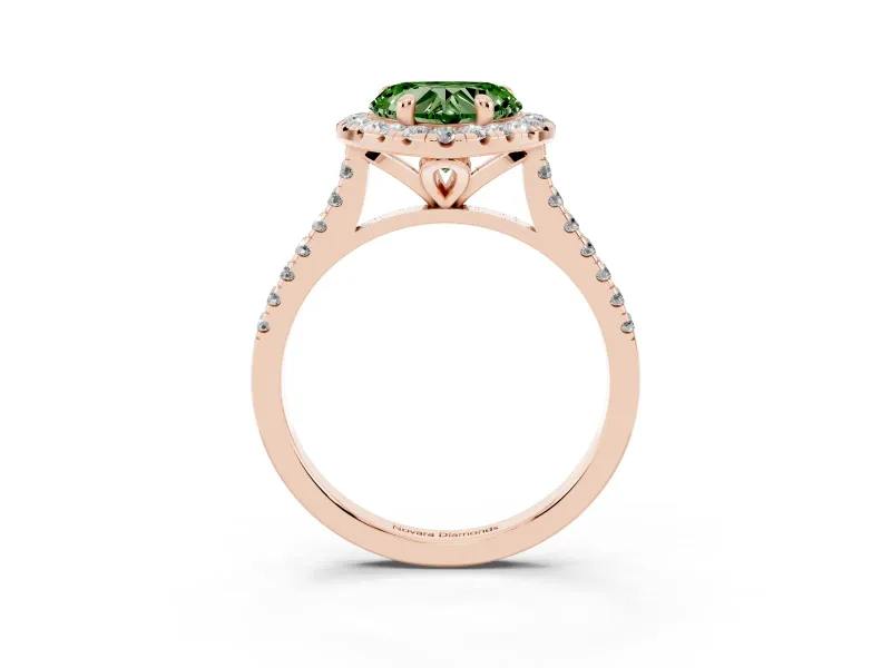 Heart-Shaped Halo Engagement Ring Setting for a Fancy Green Lab-Grown Diamond | Tapered Band | Rose Gold