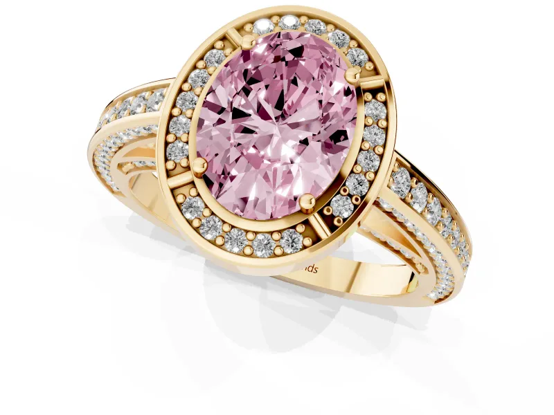 Oval Sectioned Halo Engagement Ring Setting for a Fancy Pink Lab-Grown Diamond | Yellow Gold