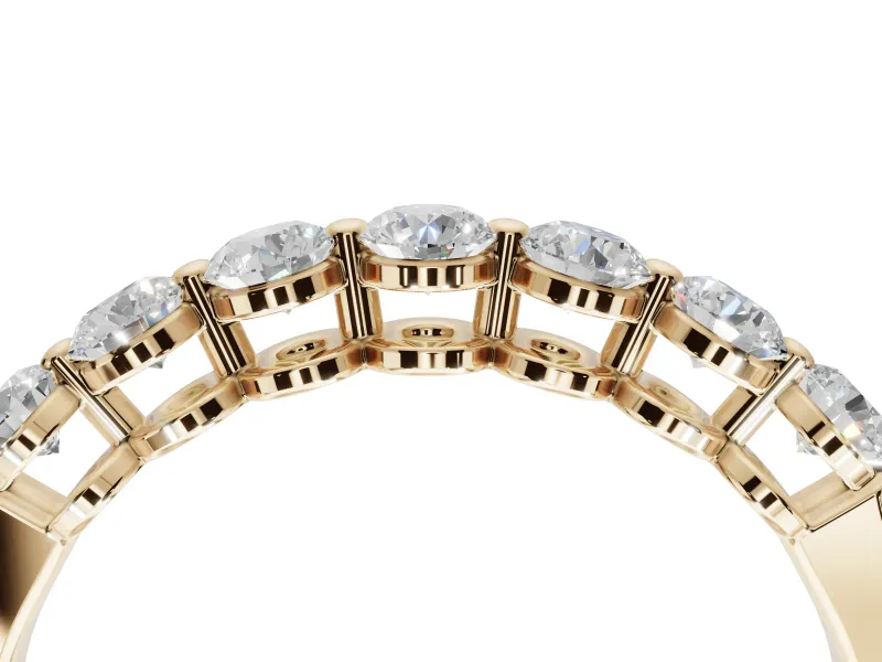 Round Lab-Grown Diamond Half Eternity Wedding Band | Raised Round Heads | Yellow Gold