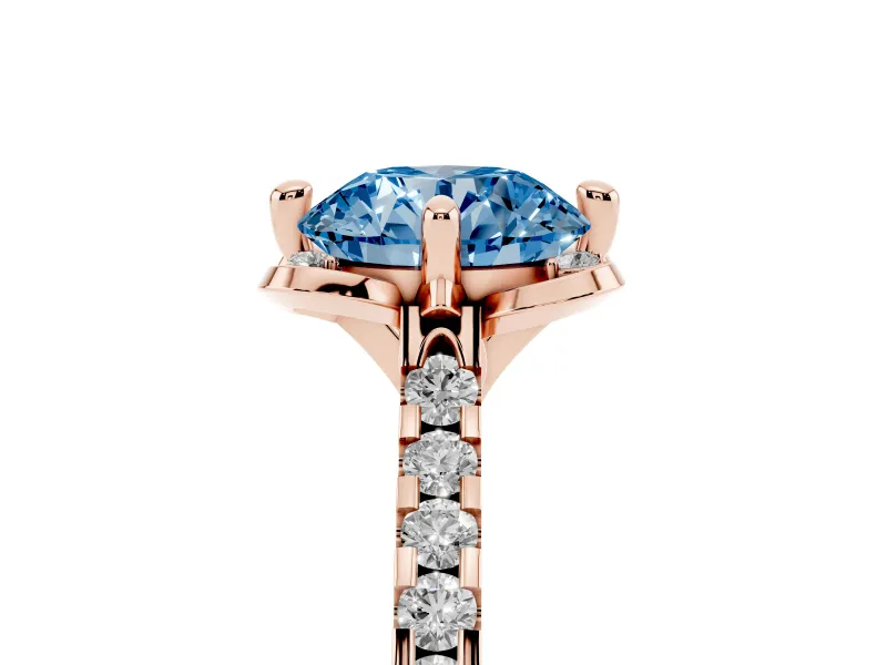 Round Floral Engagement Ring Setting for a Fancy Blue Lab-Grown Diamond | Pavé Band | Rose Gold
