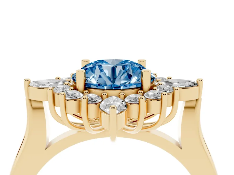 Round Engagement Ring Setting for a Fancy Blue Lab-Grown Diamond | Yellow Gold - Design NV-24790