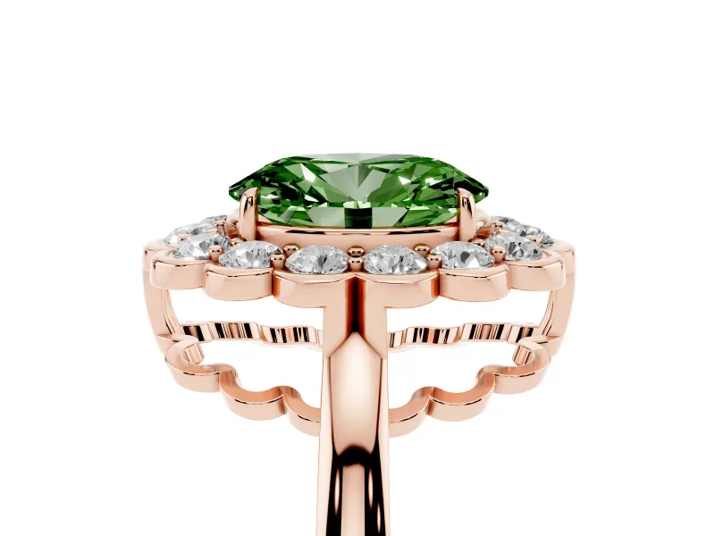 Oval Scalloped Cluster Halo Engagement Ring Setting for a Fancy Green Lab-Grown Diamond | Plain Band | Rose Gold