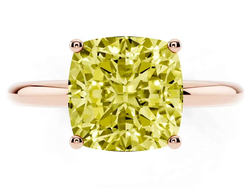 Cushion Cut Hidden Halo Engagement Ring Setting for a Fancy Yellow Lab-Grown Diamond | Plain Band | Rose Gold