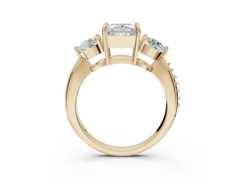 Princess Cut Three Stone Engagement Ring Setting | Tapered Pave Band | Yellow Gold