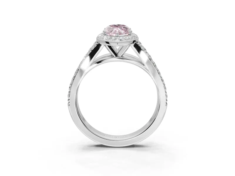 Marquise Halo Pavé Engagement Ring Setting for a Fancy Pink Lab-Grown Diamond | Narrow Split Shank | White Gold