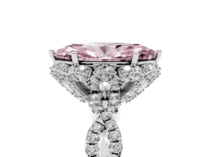 Marquise Milgrain Halo Engagement Ring Setting for a Fancy Pink Lab-Grown Diamond | Graduated Shoulders | White Gold
