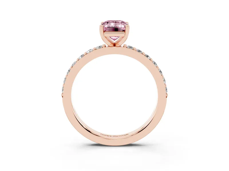 Emerald Cut Pavé Solitaire Engagement Ring Setting for a Fancy Pink Lab-Grown Diamond | Single Row Band | Rose Gold