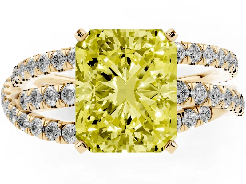 Radiant Cut Twisted Pavé Engagement Ring Setting for a Fancy Yellow Lab-Grown Diamond | Yellow Gold