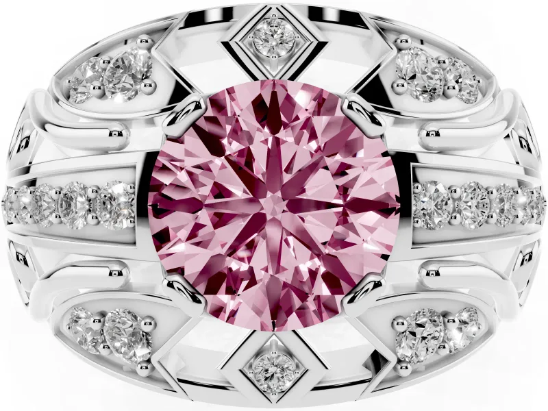 Round Art Deco Engagement Ring Setting for a Fancy Pink Lab-Grown Diamond | Sterling Silver