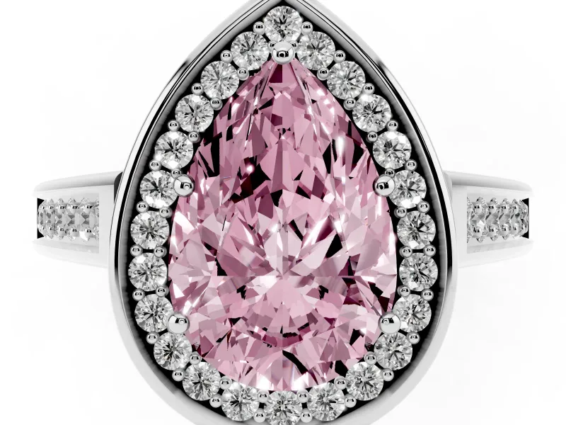 Pear-Shaped Rimmed Halo Engagement Ring Setting for a Fancy Pink Lab-Grown Diamond | Sterling Silver