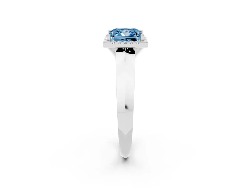 Fancy Blue Princess Cut Diamond Halo Ring Set in Silver with Cathedral Band and Prong Setting