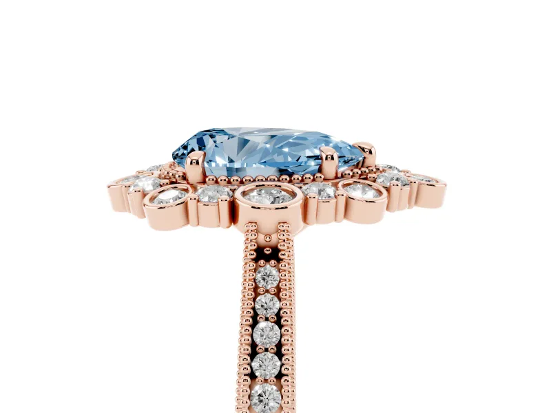Pear-Shaped Scalloped Halo Engagement Ring Setting for a Fancy Blue Lab-Grown Diamond | Milgrain Edges | Rose Gold