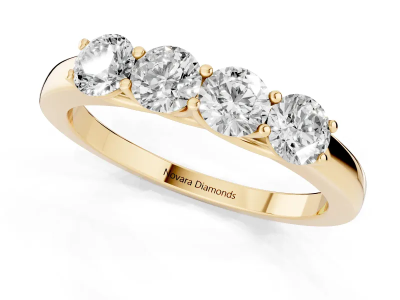 Round Diamond Four-Stone Band Set in Yellow gold with Prong Setting