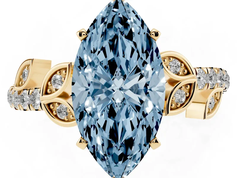 Marquise Leaf Pavé Engagement Ring Setting for a Fancy Blue Lab-Grown Diamond | Yellow Gold