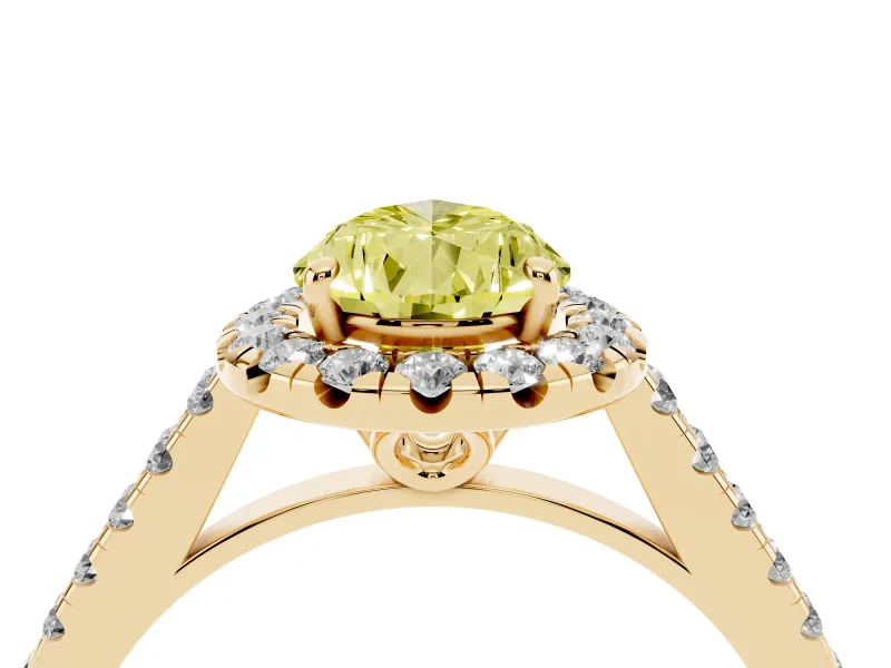 Pear-Shaped Raised Halo Engagement Ring Setting for a Fancy Yellow Lab-Grown Diamond | Yellow Gold