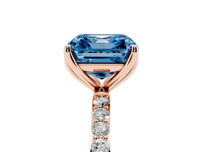 Asscher Cut Pave Engagement Ring Setting for a Fancy Blue Lab-Grown Diamond | Slim Band | Rose Gold